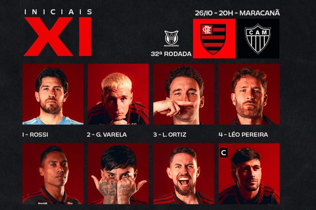 Flamengo e Atlético-MG divulgam escalações oficiais para duelo decisivo pelo Campeonato Brasileiro